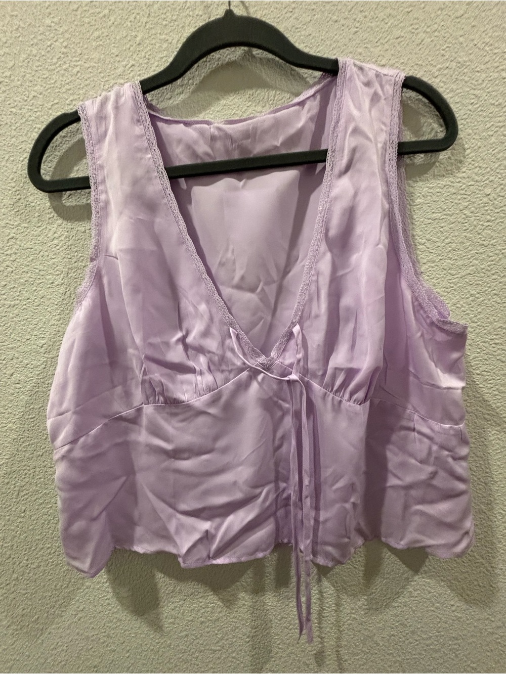American Eagle Outfitters Lavender Satin V-Neck Tie-Front Tank